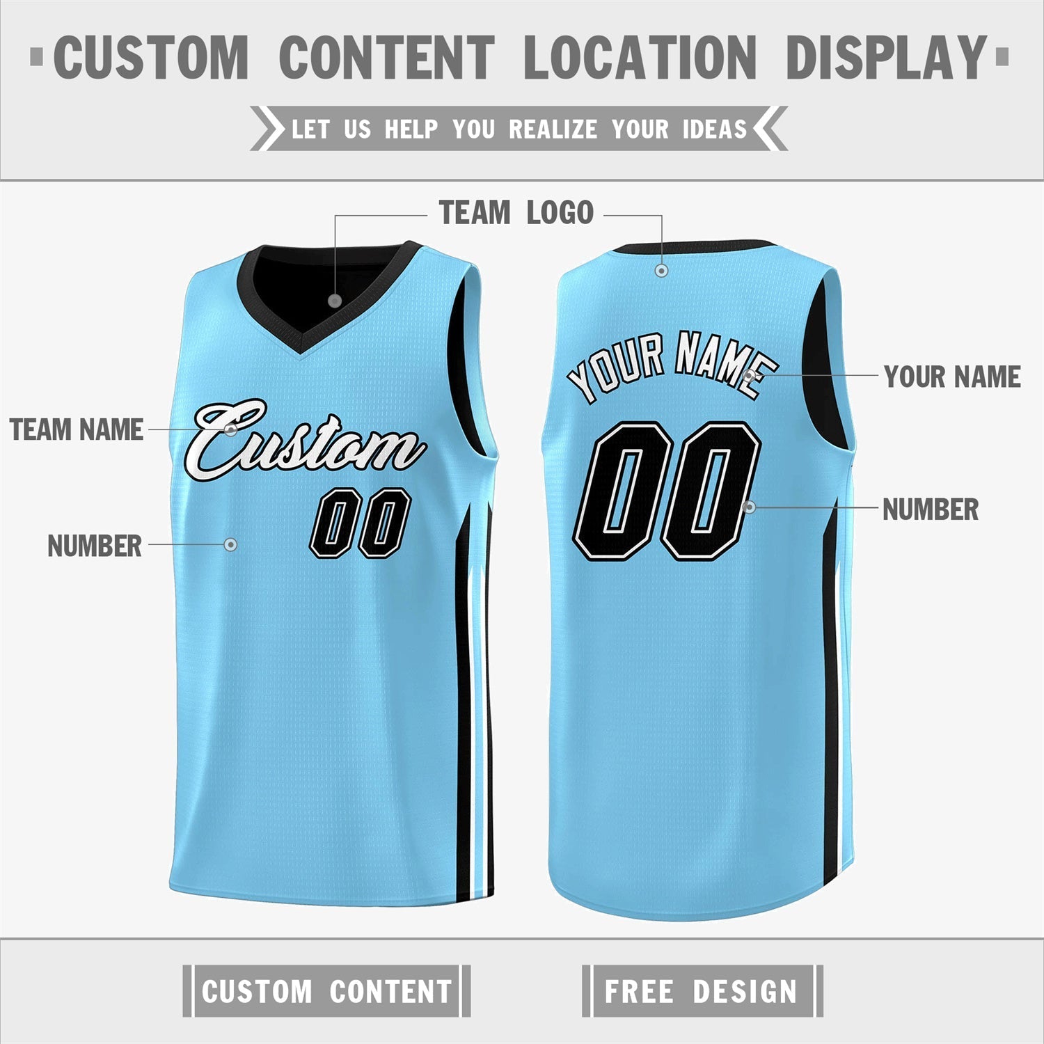 Custom made blue and black reversible basketball jersey