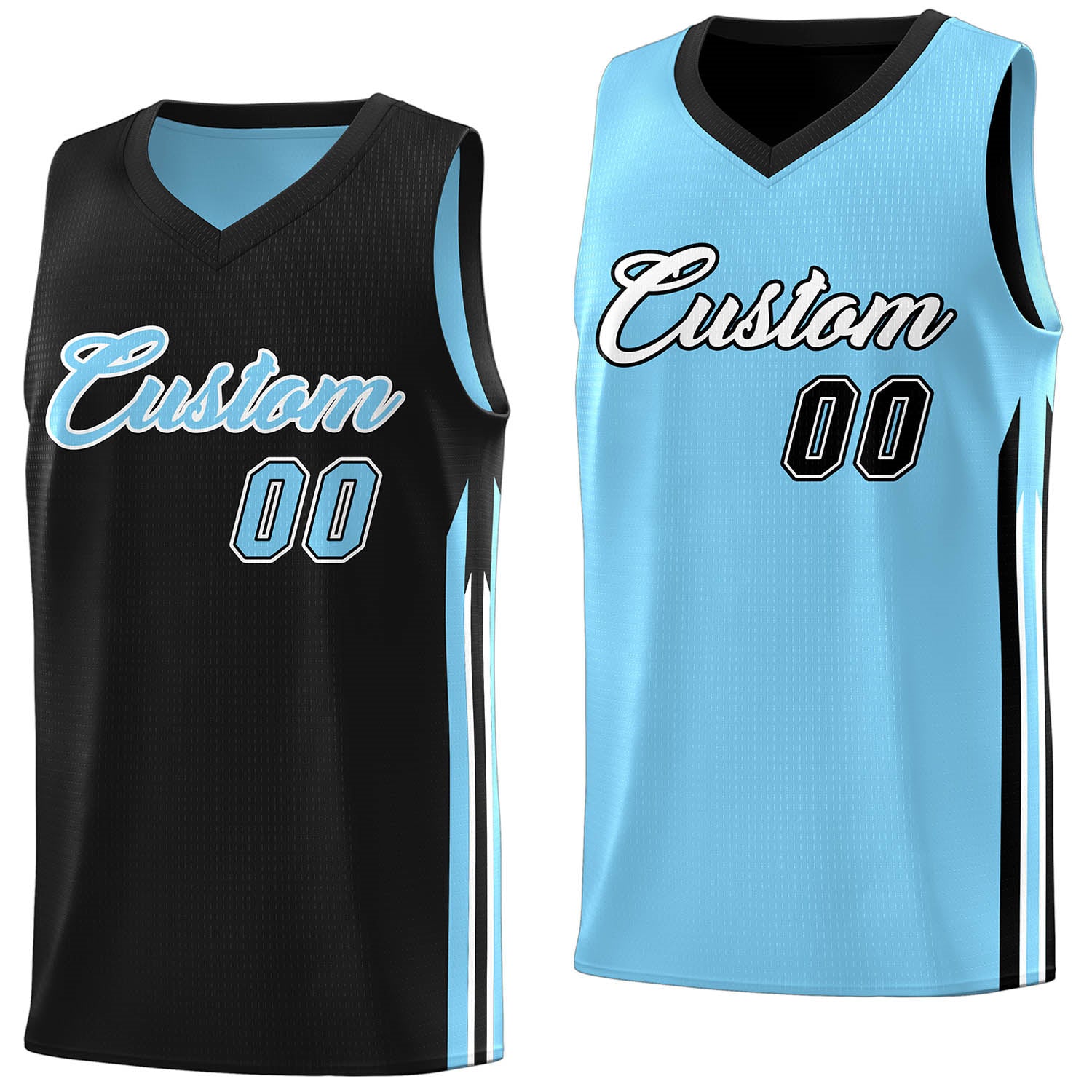 Custom made blue and black reversible basketball jersey