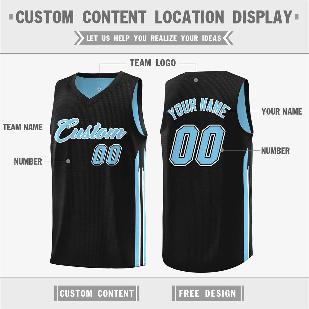 Custom made blue and black reversible basketball jersey
