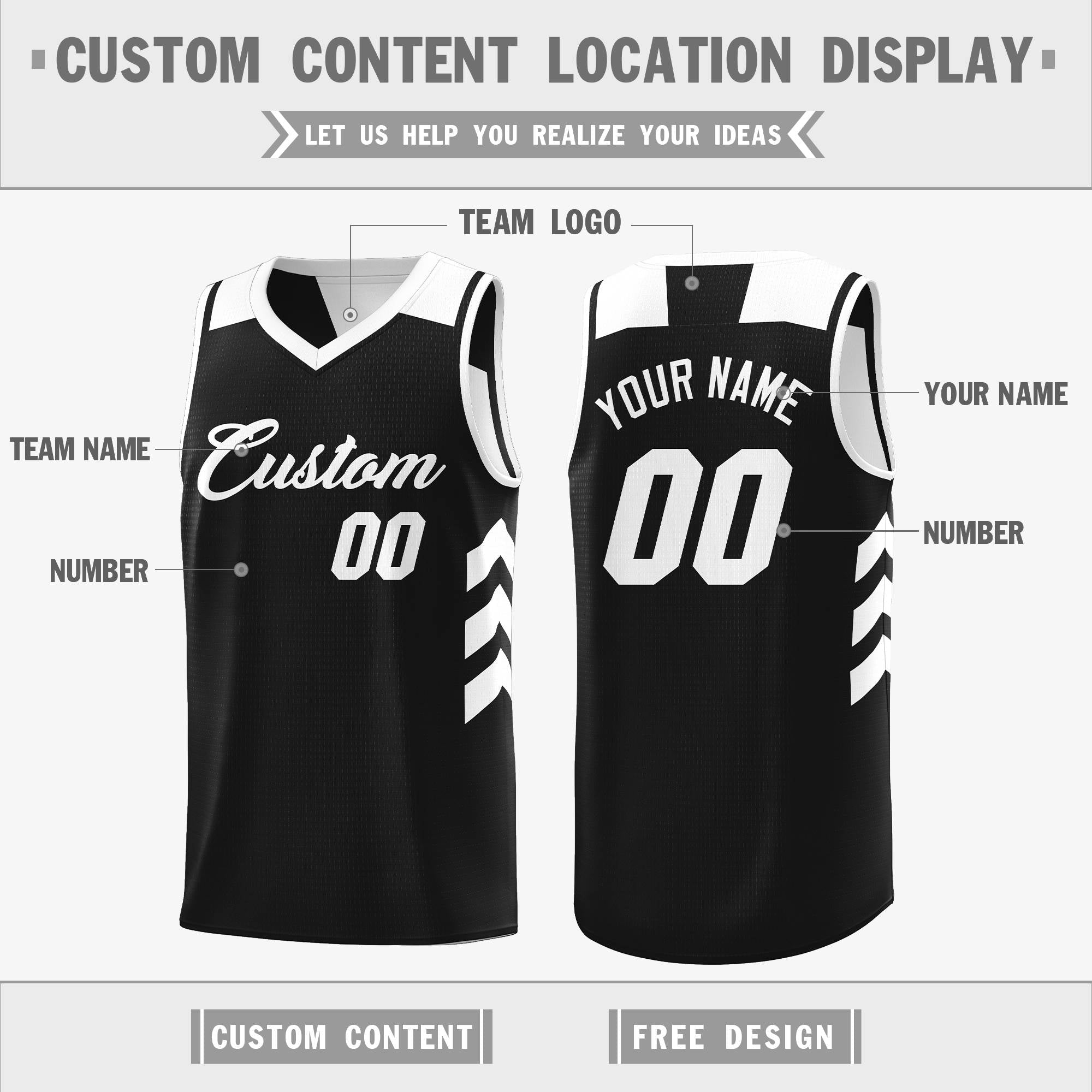 Custom black and white reversible basketball jersey