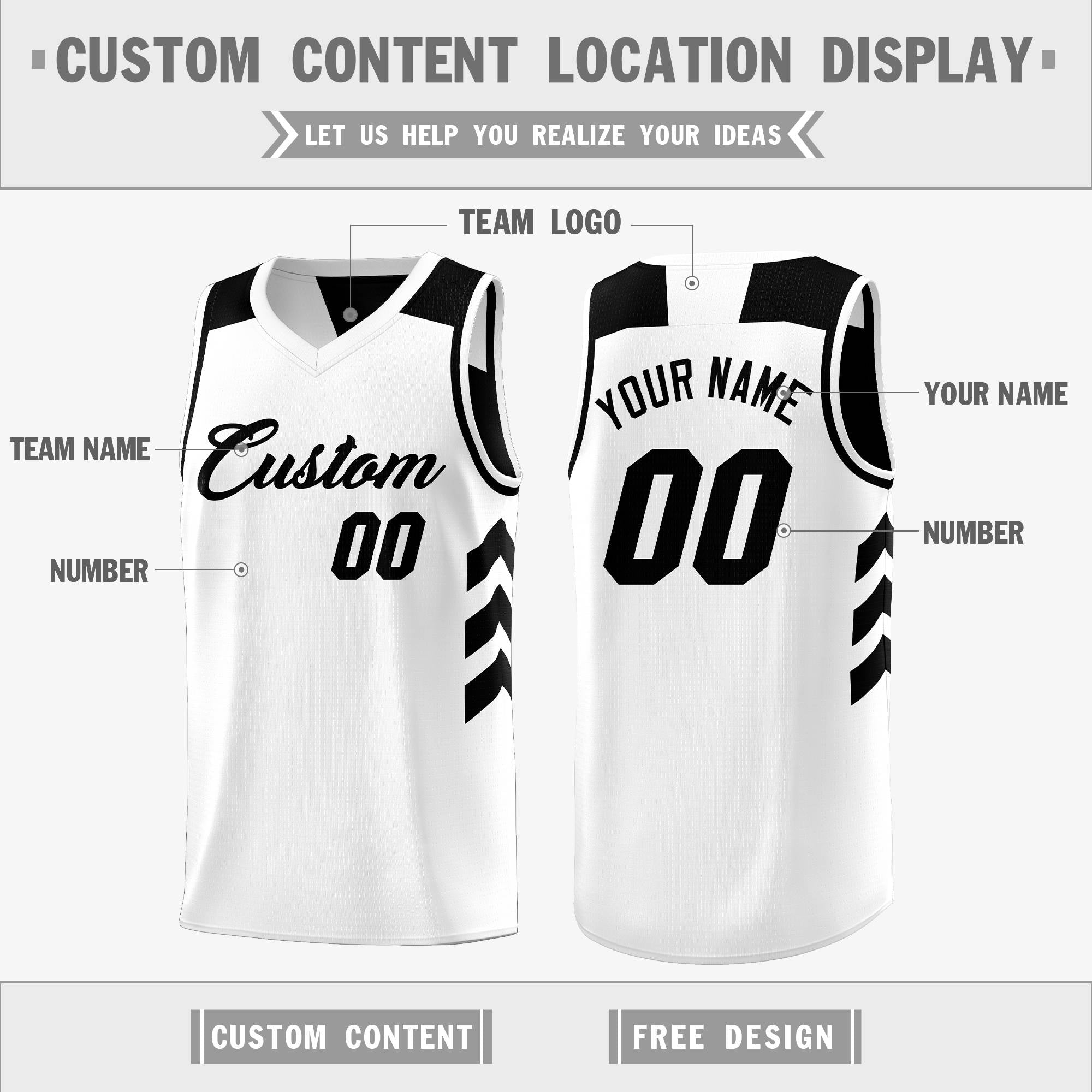 Custom black and white reversible basketball jersey