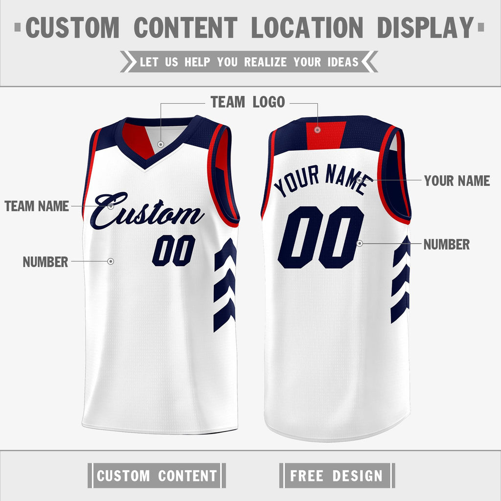 Custom navy blue and white reversible basketball uniform