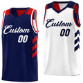 Custom navy blue and white reversible basketball uniform