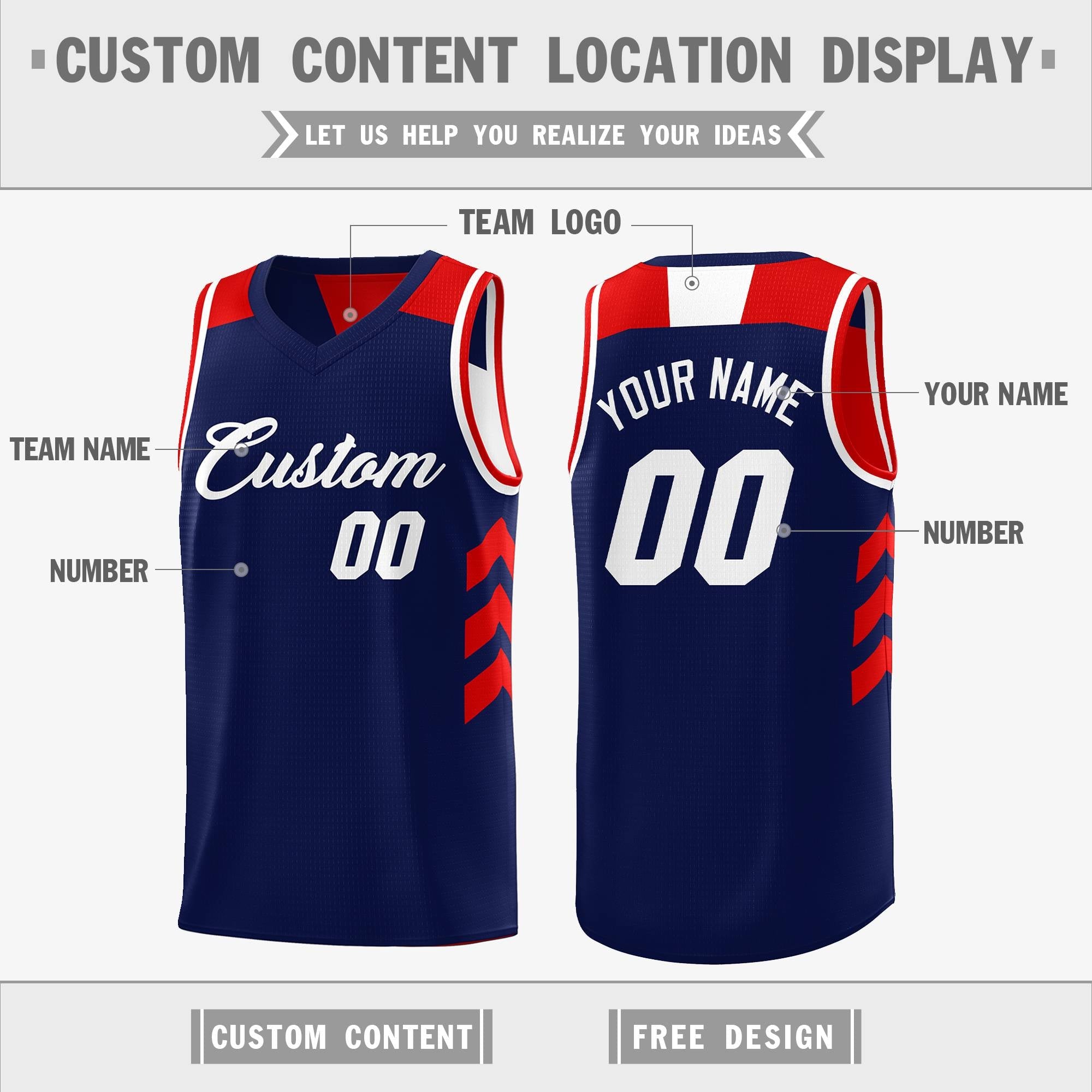 Custom navy blue and white reversible basketball uniform