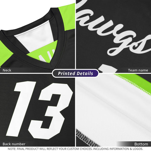 Custom black fluorescent green reversible basketball jersey