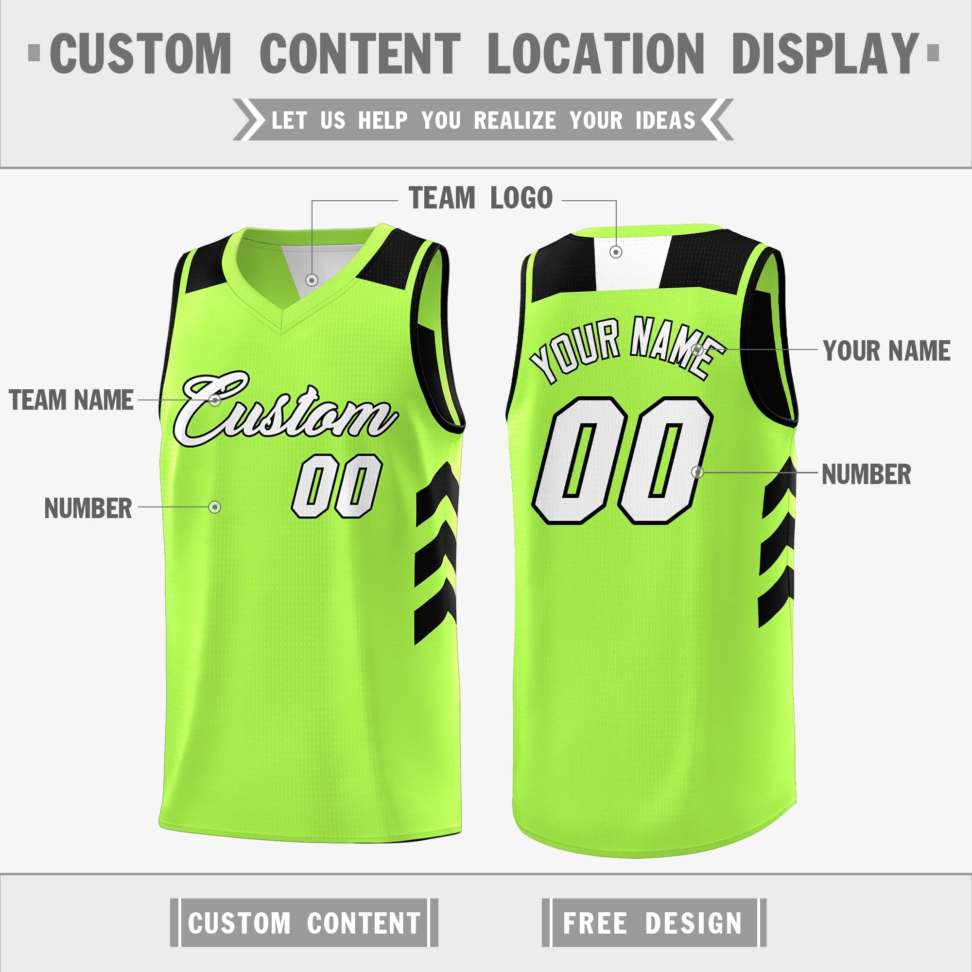 Custom black fluorescent green reversible basketball jersey