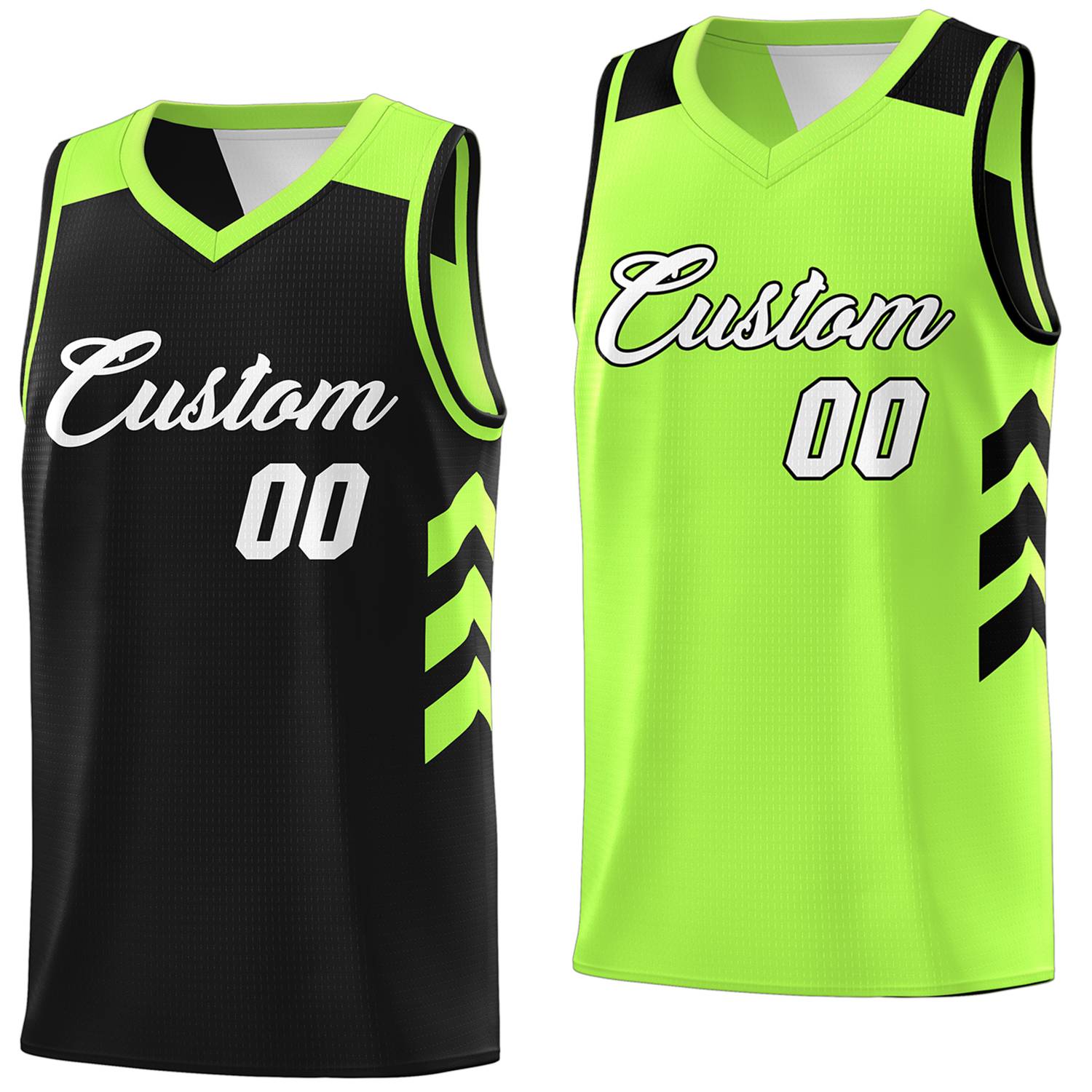 Custom black fluorescent green reversible basketball jersey
