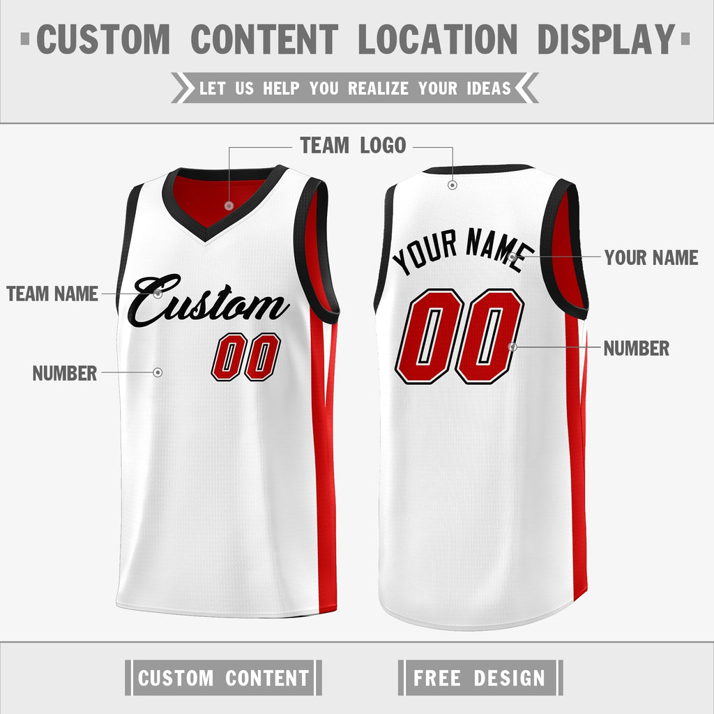 Custom red and white reversible basketball uniform