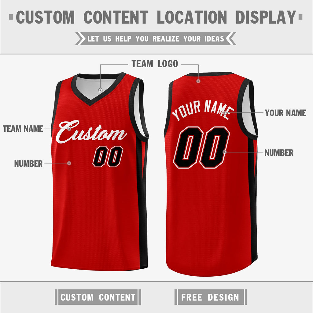 Custom red and white reversible basketball uniform