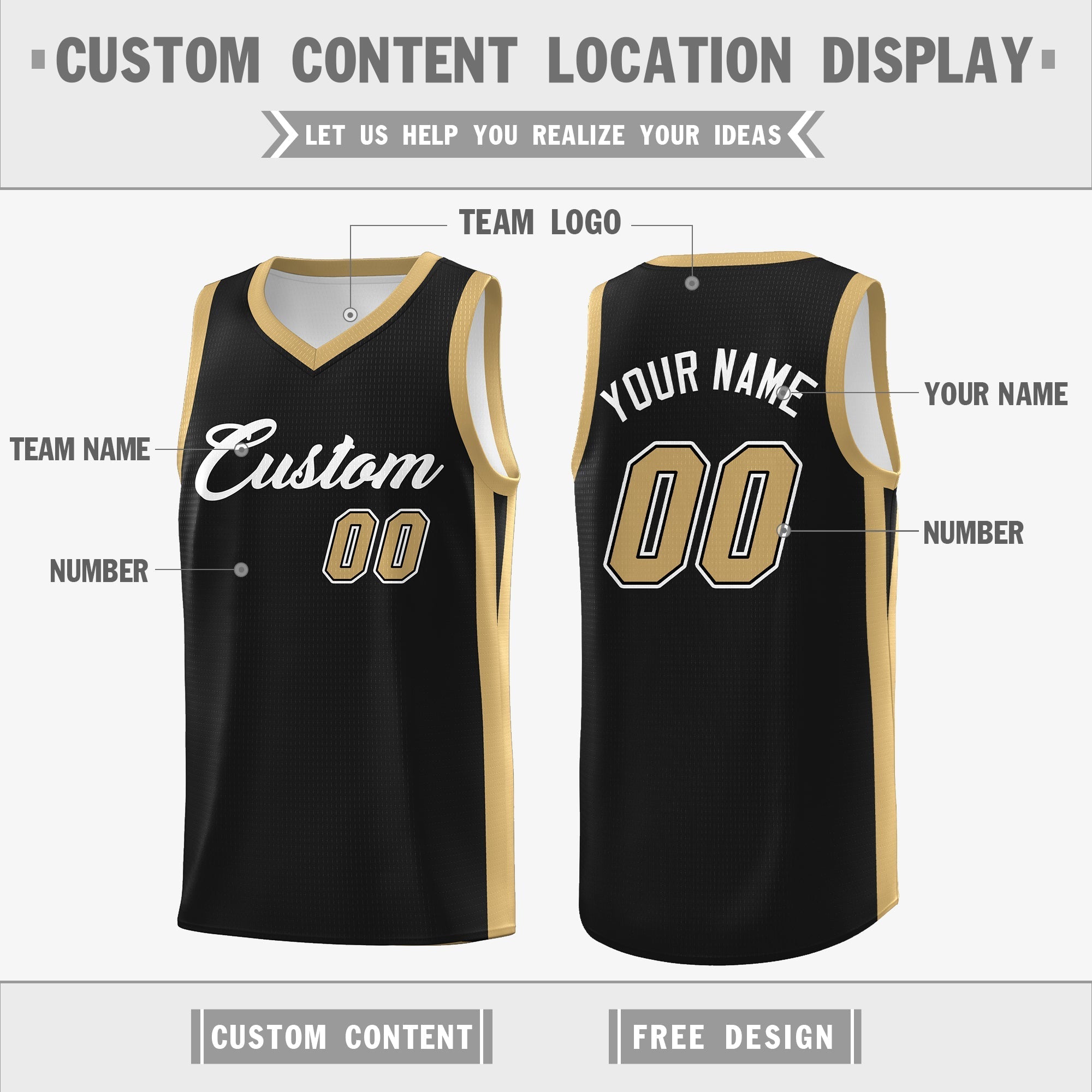 Custom Black and White V-Neck Reversible Basketball Jersey