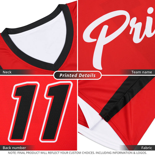 Custom red and white reversible basketball uniform